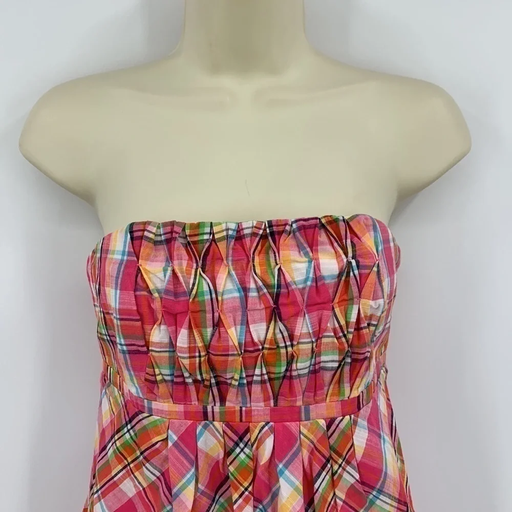 Lilly Pulitzer strapless pink plaid smocked dress mini cotton women 2 - Picture 3 of 4